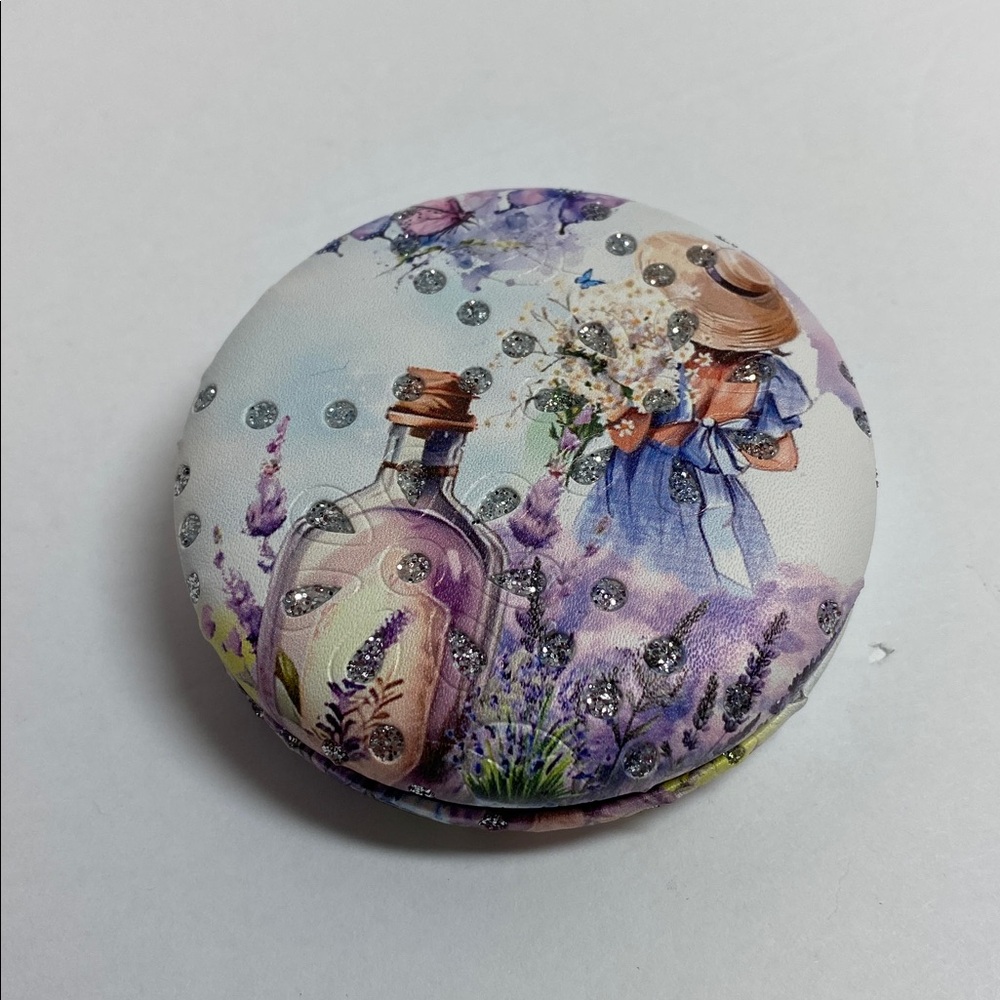 5/$15 Lavender Garden Compact Mirror - Purple Floral Illustration - Picture 2 of 3